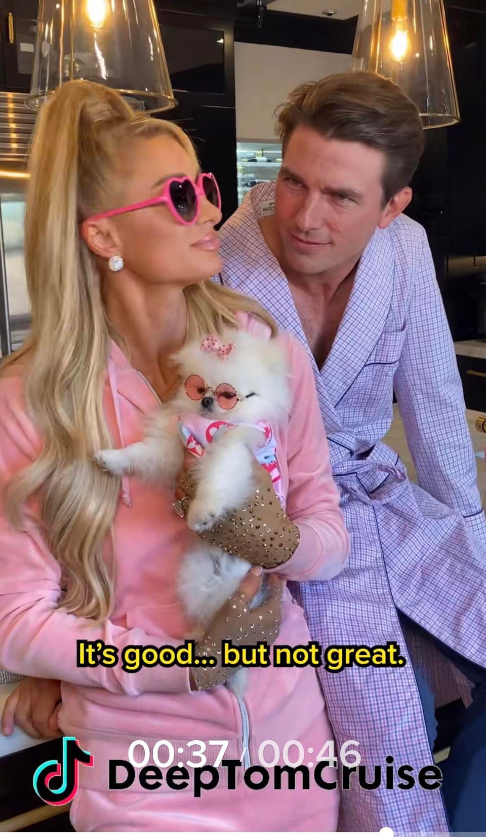 Paris Hilton beside the synthetic Tom Cruise likeness in a DeepTomCruise video still.