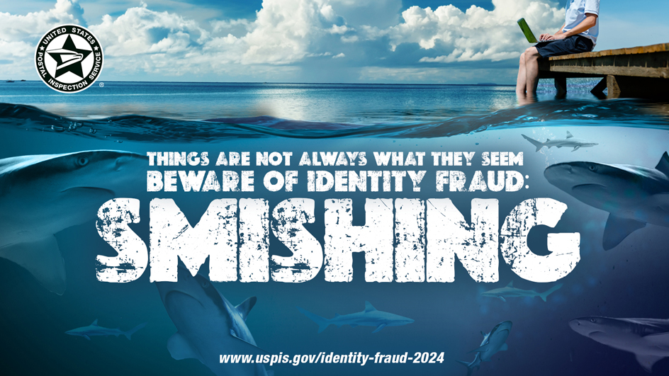 Postal Inspection Service awareness graphic warning about smishing.