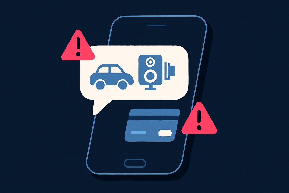 Illustration for the scam check: Got a text about a speeding or traffic fine? The documented scam pattern